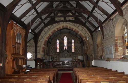 The rather unusual interior of the Church of St. Barnabas, Horton-cum-Studley