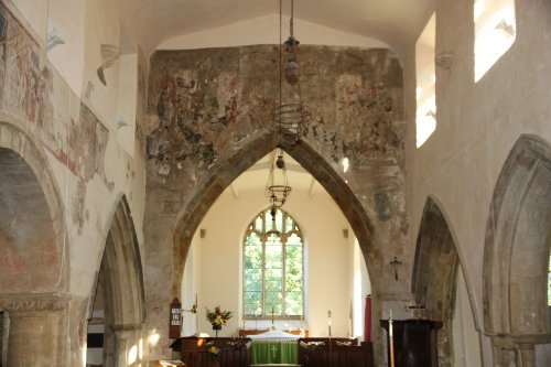 Fragments of medieval painting above the Chancel arch in the Church of St. Peter ad Vincula at South Newington