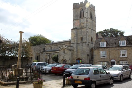 St. Leonard's Church, The Square, and a reconstructed 14th century cross, Eynsham