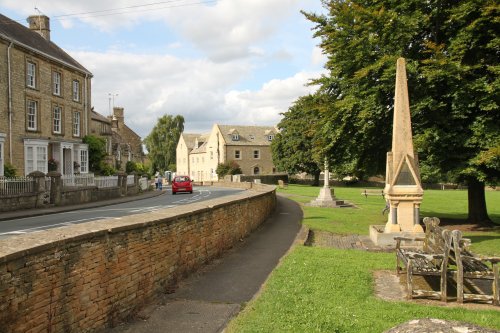 The memorial fountain and, in the background, the war memorial in Shipton-under-Wychwood