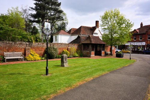 Benham's Corner, Just off Chobham High Street, with Milestone & Village Sign