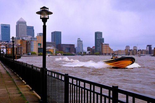 Canary Wharfe View from Limehouse with Thames Rib
