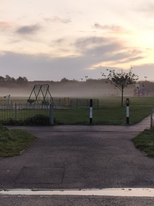 Misty morning scene in Somerford, Christchurch
