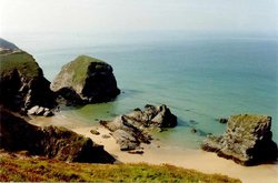 Bedruthan Steps in Newquay, Cornwall (Bedruthan was a mythical local giant) Wallpaper