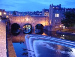 A beautiful shot of Pulteney Bridge in Bath at Twilight