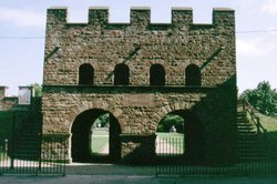The reconstructed Roman gateway and walls at Castlefield, Manchester. Wallpaper