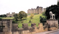 View of Alnwick Castle from nearby bridge
