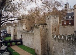 Tower of London outer wall by Thames River. Wallpaper