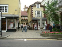 The Leaning House: Leaning house by town hall and shortest street in England