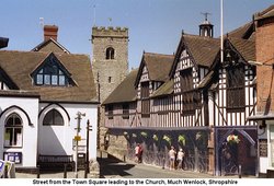 Street from the Town Square leading to the Church, Much Wenlock, Shropshire Wallpaper