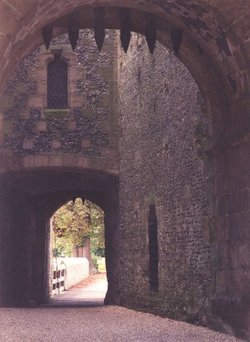 Public entrance to Arundel Castle.  From inside the castle looking back out.