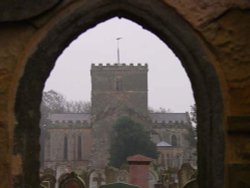 Filey, North Yorkshire. St Oswald's church viewed from the east on a damp autumn day