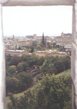 View of Edinburgh from a window in the castle.