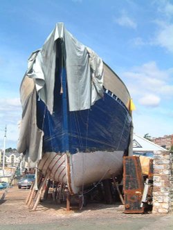 A boat being worked on at Exeter