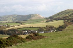 Lulworth Cove from Durdle Door car park, Dorset Wallpaper
