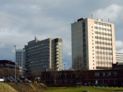 Left of picture is Tower House then Merrion House, Leeds College of Technology and Wade house. Wallpaper