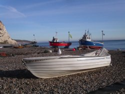 Boats on the Beach at Beer, Devon Wallpaper