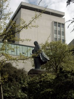 Statue of J. B. Priestley outside the National Museum of Film, Photography and TV. Bradford.