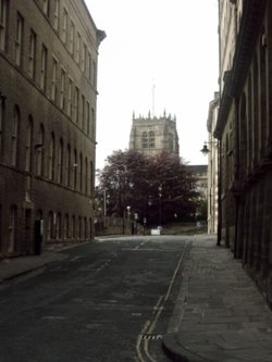 Bradford Cathedral viewed from Vicar Lane.