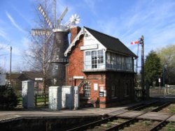 Pocklington's mill & signal box Heckington. The only eight sail windmill remaining