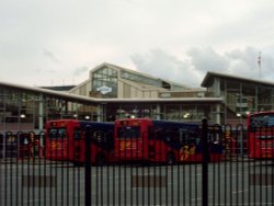 Bus Station and Queensway entrance to shopping centre, Keighley. Wallpaper