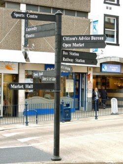 Which way now? A sreet sign in the centre of Huddersfield.