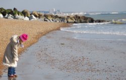 Looking east from Southwick Beach. Brighton city in distance
