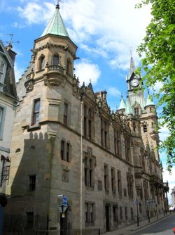 Dunfermline Town Hall viewed from Kirkgate.