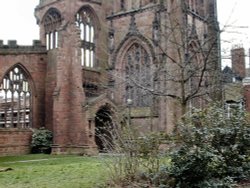 Bombed ruins of the Old Cathedral in Coventry. Wallpaper