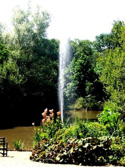 Lake and fountain at Stapehill Gardens and Abbey