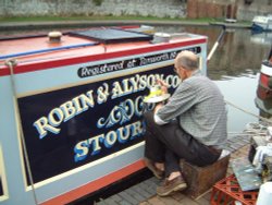 A boat gets a new name in Stourport, in memory of The Late David Whittamore Wallpaper