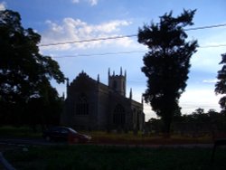 Silhouette of St. Peter's Church at Doddington, Lincolnshire.
