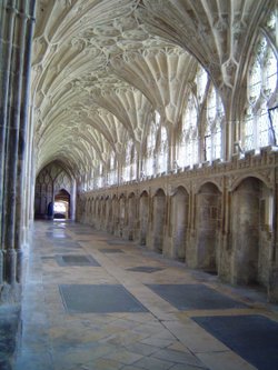 Interior view of hallway in Gloucester Cathedral used in Harry Potter films