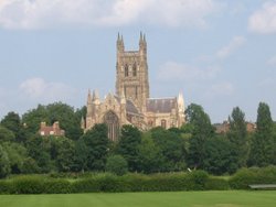 View of Worcester Cathedral over the King's School playing fields.