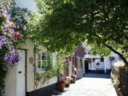 A side street in the centre of Chulmleigh, Devon, dressed for Summer