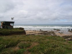 A lifeguard station on the cliffs near Crooklets Bay, Bude, Cornwall Wallpaper