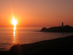 Sunset, Godrevy Lighthouse, Cornwall - Aug 2005 Wallpaper