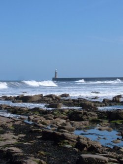 Lighthouse at the mouth of the River Tyne.  Taken from Tynemouth beach, North Tyneside.