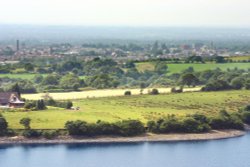 Chorley, Lancashire, from Hurst Hill with Anglezark resevoir in foreground Wallpaper