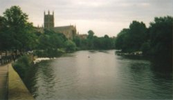 Worcester cathedral and river Severn viewed from the bridge Wallpaper