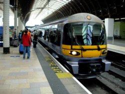 Heathrow Express arriving at Paddington Station, London