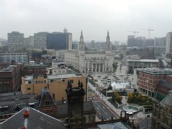 Looking on to Milennium Square from the top of the Town Hall in Leeds Yorkshire Wallpaper