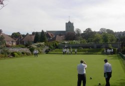 Eastbourne, E. Sussex, the bowling green at Motcombe, Old Town. Wallpaper
