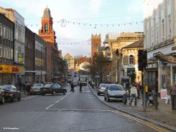 Looking down Knowsley St. in Bolton, Lancashire Wallpaper