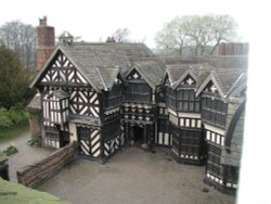 Overhead view of the courtyard at Little Moreton Hall Wallpaper