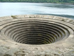 'Plug hole', Ladybower Reservoir, near Bamford, Peak District. Wallpaper
