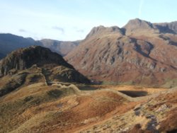 Langdale Pikes from Lingmoor Fell, Lake District.