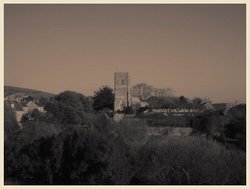 View of the Church from the hill of which St. Catherine's Chapel stands upon, Abbotsbury, Dorset.