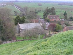 Burrow Bridge. View of the church, bridge and river from the Mump.