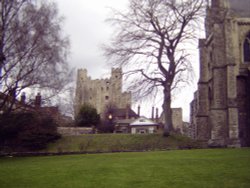 Rochester Castle from the Cathedral Cloister garden